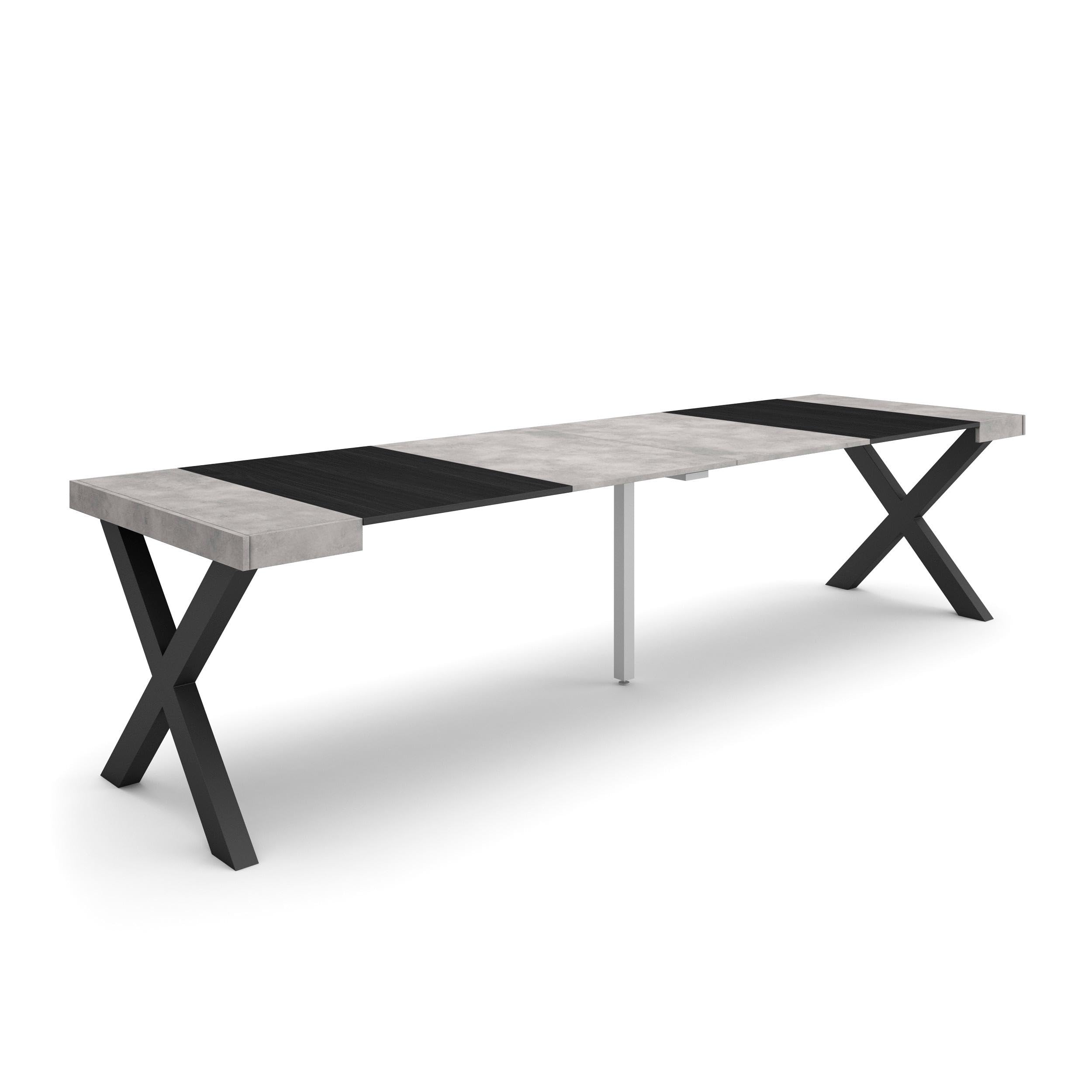 Skraut Home | Table Console Extensible | Console Meuble | 300 | pour 14 Personnes | Pieds Bois Massif | Style Moderne | Ciment