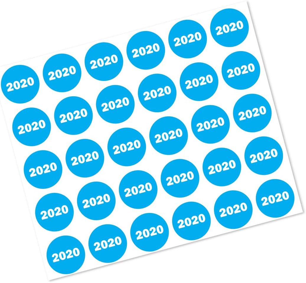 2020 Year Labels Stickers, 0.75" Round Sky Blue Color