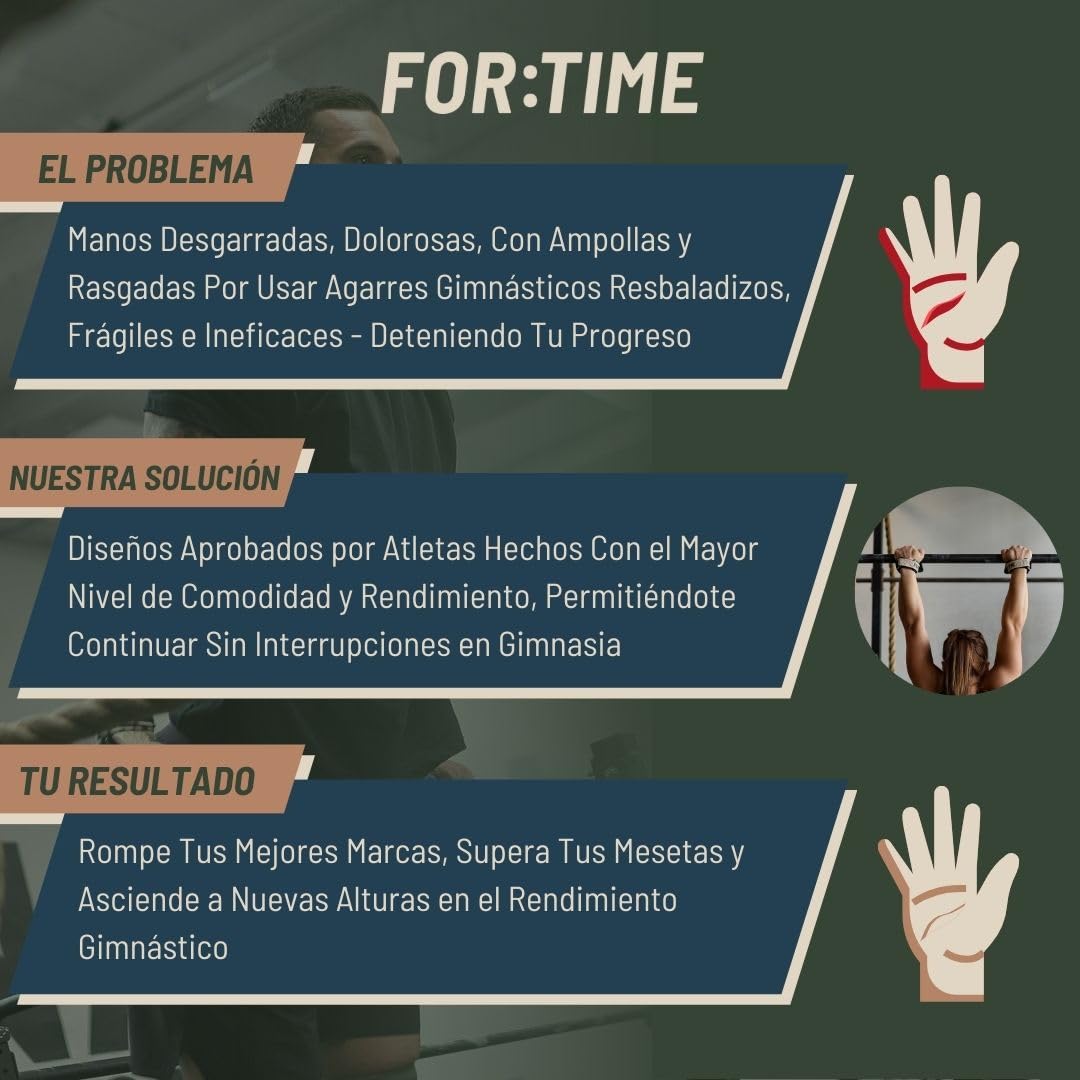 FOR:TIME FITNESS - Calleras para Crossfit y ejercicios gimnásticos - Fibra de carbono protectora extra adherente - sujección a la muñeca - Guantes de gimnasio para dominadas, accesorio de halterofilia