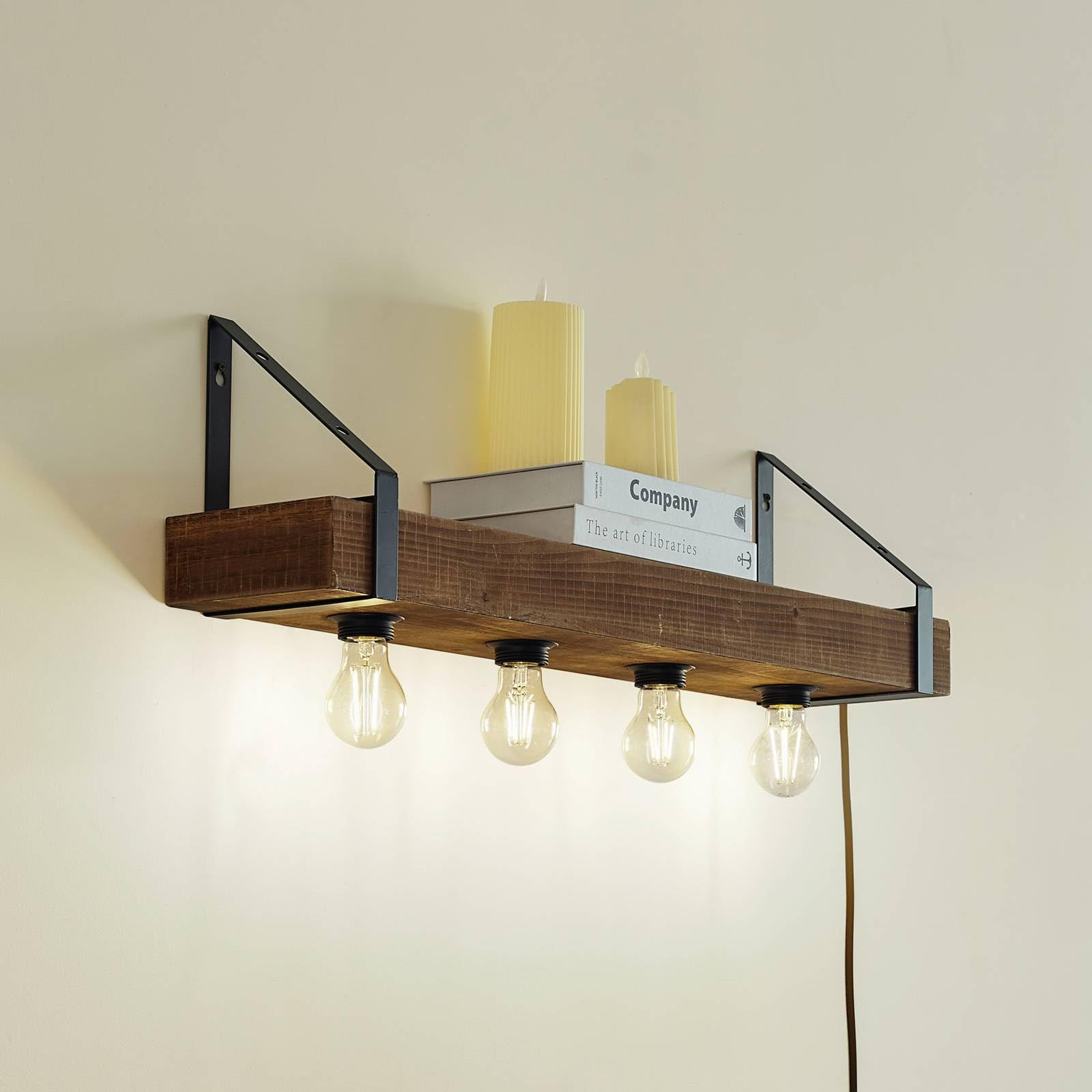 Lindby Applique Murale Vatana avec une connexion USB à intensité variable (Traditionnel) en Marron Bois e. a. pour Salon & Salle manger (à 4 lampes, E27) Lampe Eclairage