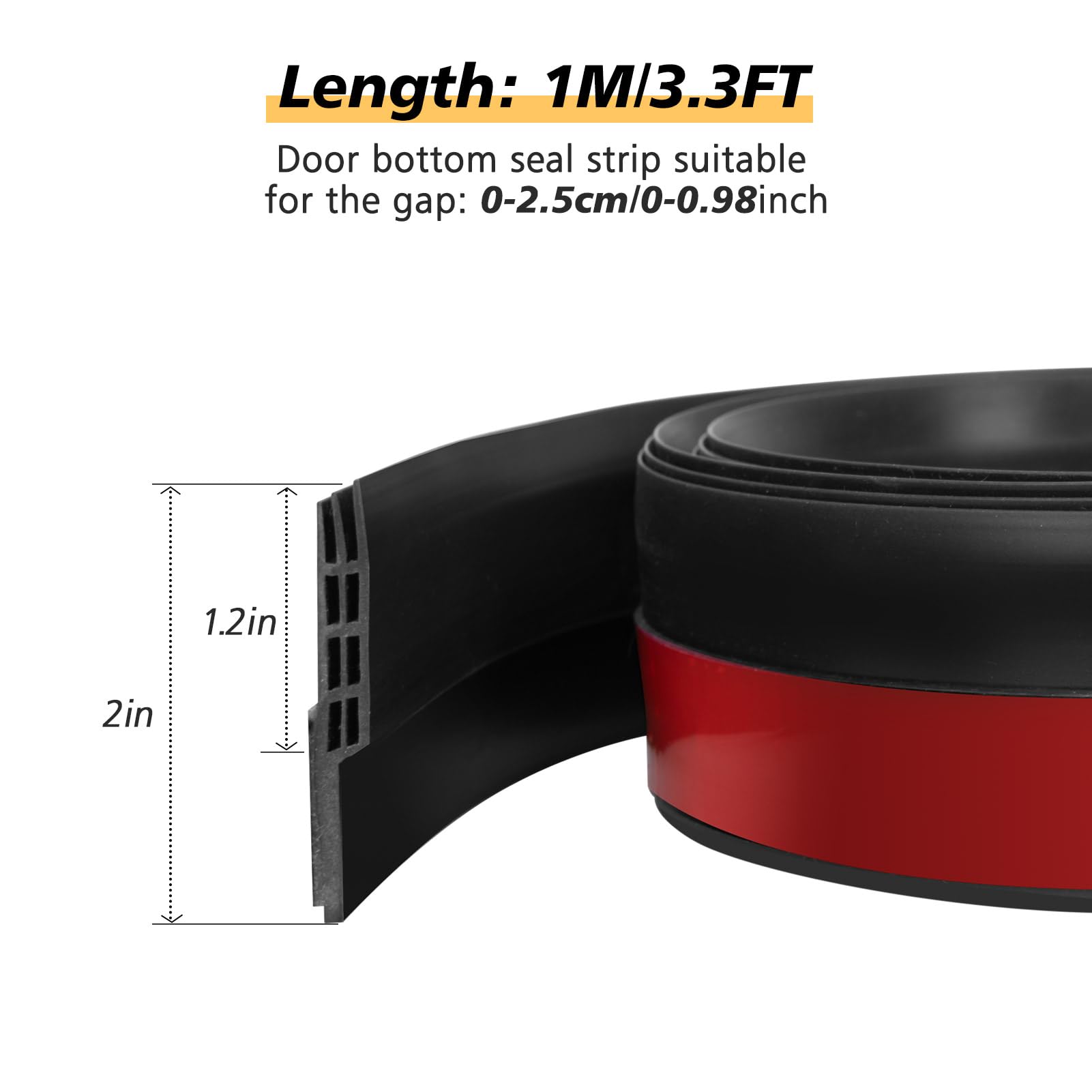 SUNMON Zugluftstopper für Türen 100cm Schwarz - 39" Türdichtungsstreifen für Türdichtung Lücke Innen- & Außentüren Wetterabisolierung Schalldicht