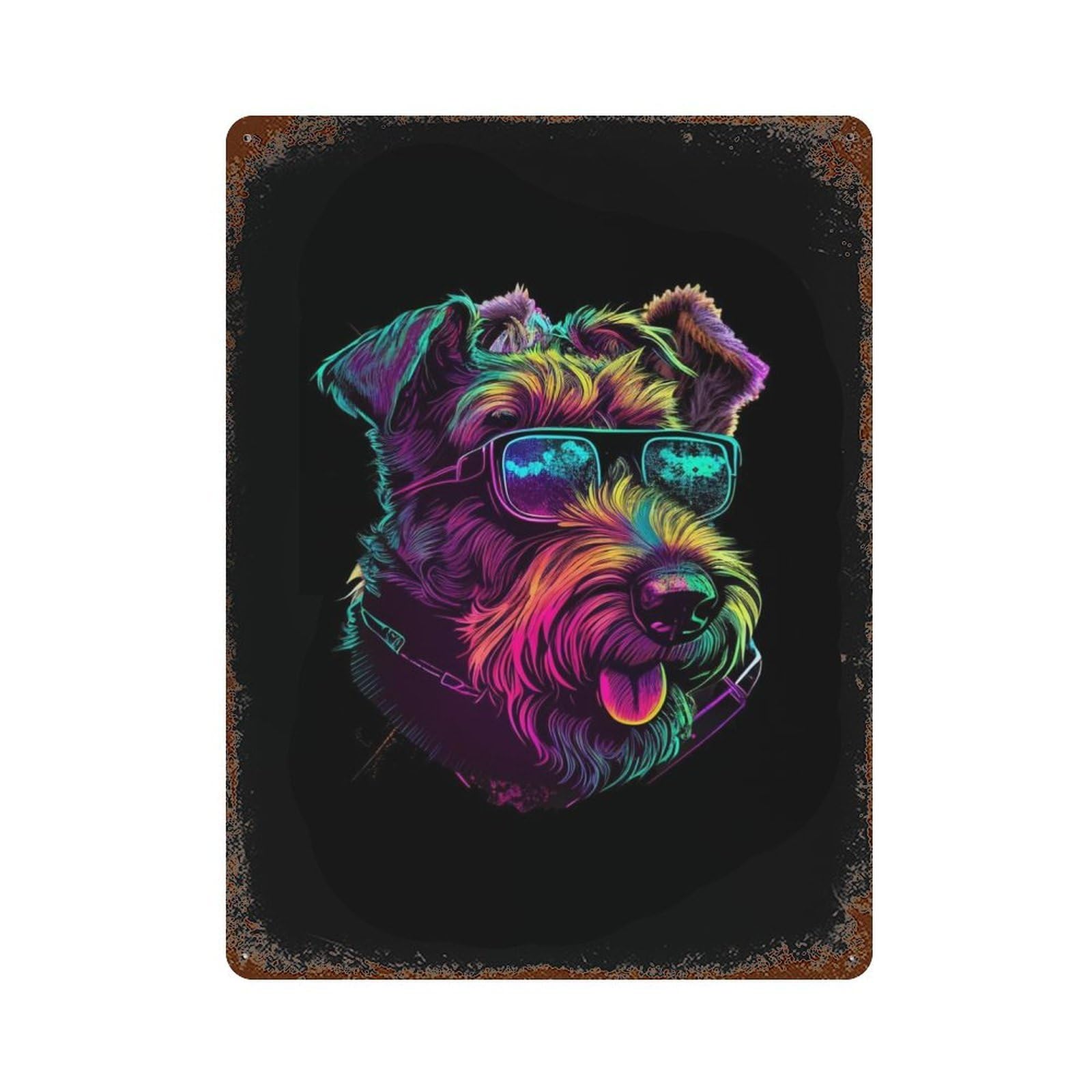 Aged Metal Wall Plaque with Airedale Terrier Design 15.7"x11.8", for Basement, Hobby Room And Garage Decor, Farmhouse Wall Decor
