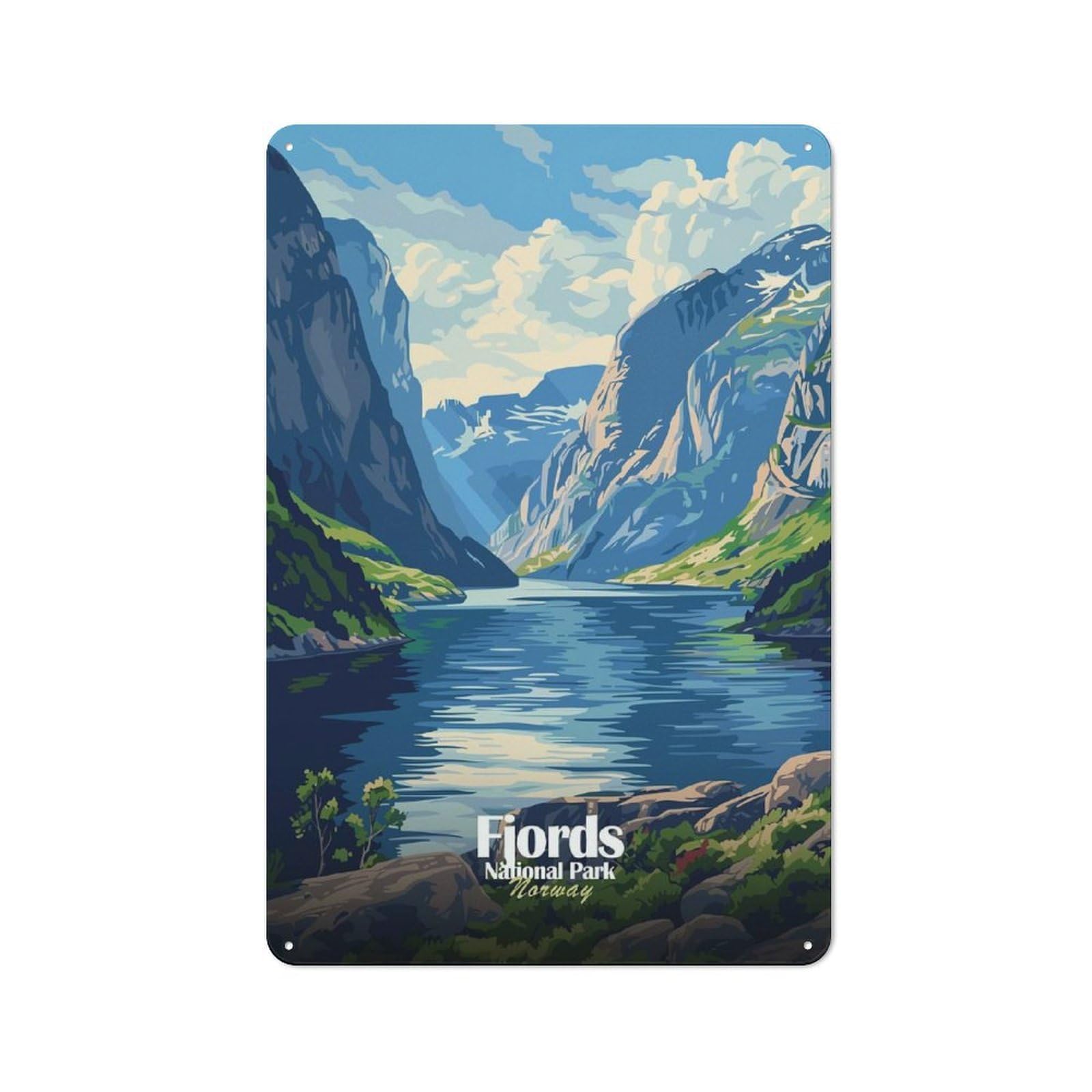 Junmoney Fjords National Park Norway Landscape Vintage Metal Plaque 30X20cm For Guest Room Or Hallway, A Decorative Christmas Gift For Guest Room Decorators