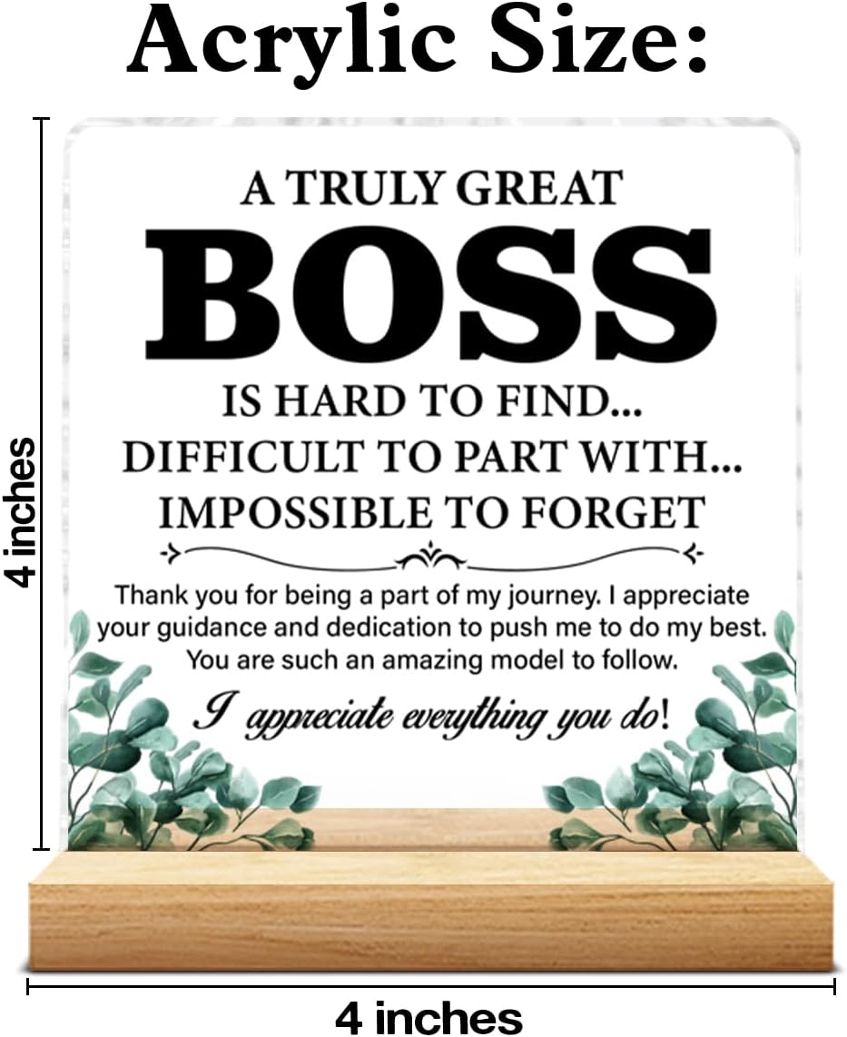Best Boss Gifts for Men, Thank You Appreciation Gifts for Boss Clear Acrylic Desk Decorative Sign Office Home Decor - Image 2