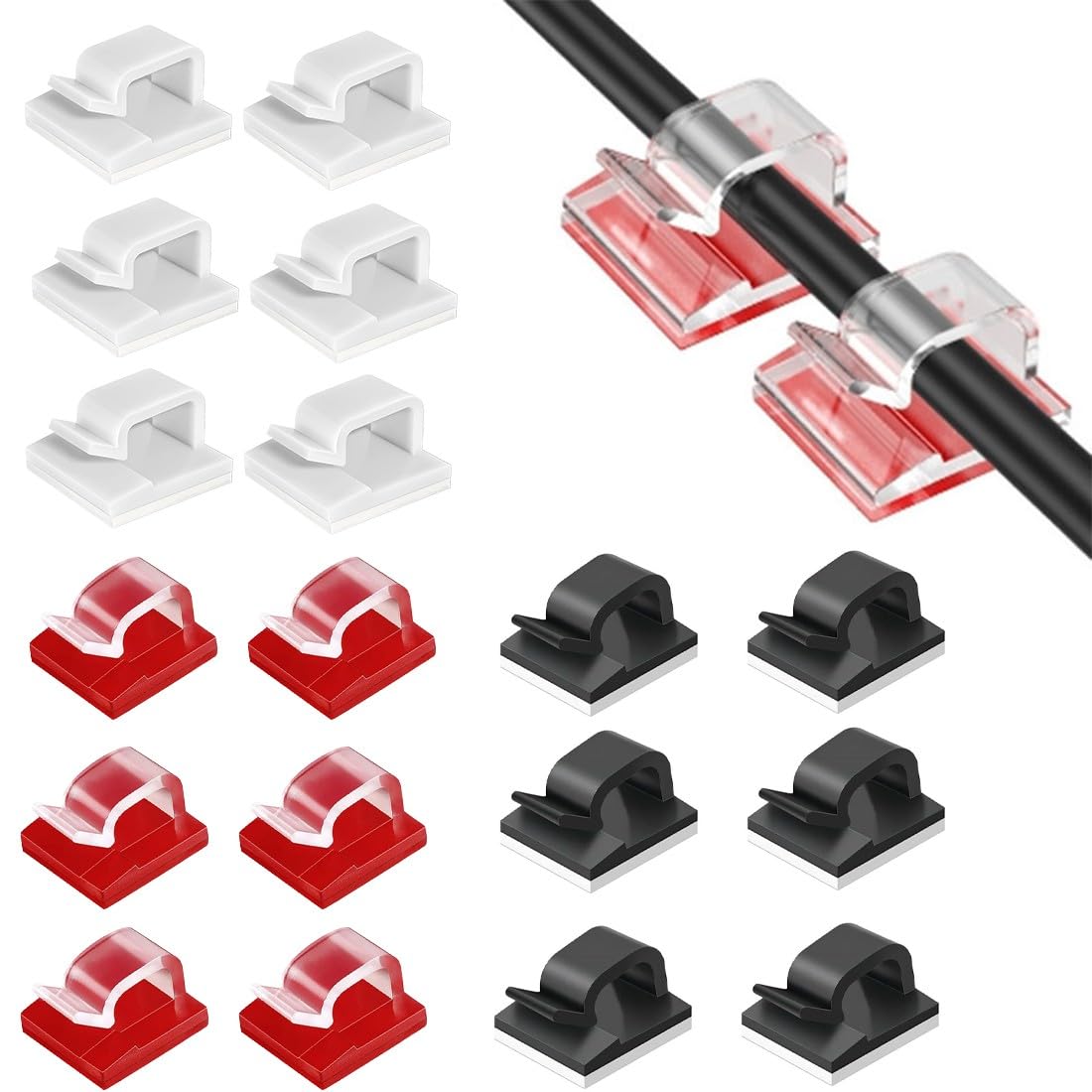 Ganchos Adhesivos para Pared Exterior, 60 Pcs Cables Autoadhesivos,Resistentes, para Organizar Cables en Muebles y Paredes, Aptos para Uso en Interiores y Exteriores