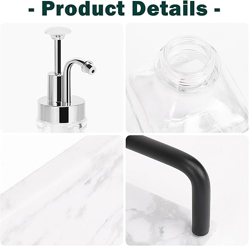 Miniatura 7 de BathAce Dispensador de jarabe de café con bandeja de mármol, botellas de jarabe de vidrio transparente con bomba, 2 dispensadores de jarabe de arce