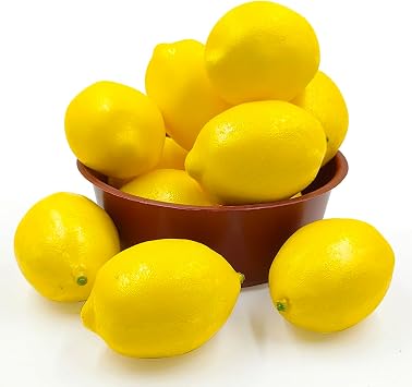 12 pcs Fake Lemons, Simulated Plastic Lemon, Artificial Lemon, Decorative Fruit Tray for Furniture Decoration, Ornaments, Photo Props and Window Display 3.72.6 inch
