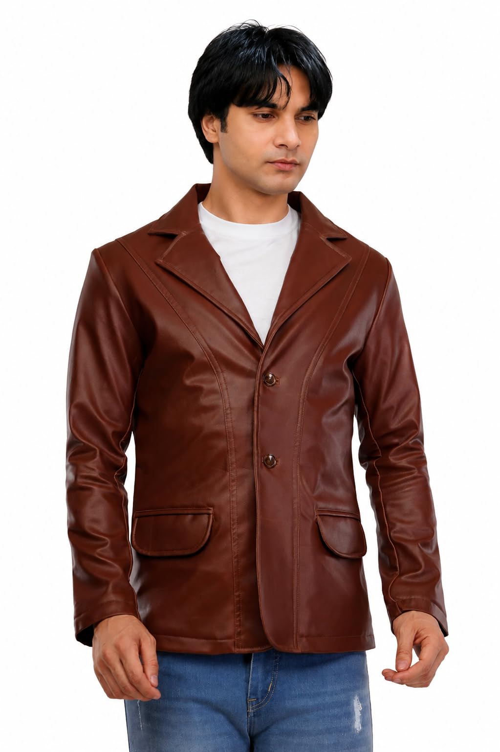WOLVER Solid PU Leather Casual Men's Blazer-picture-40