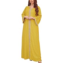 Women's Muslim Abaya One-Piece V Neck Bronzing Dress Islamic Full Length Kaftan Daily Casual