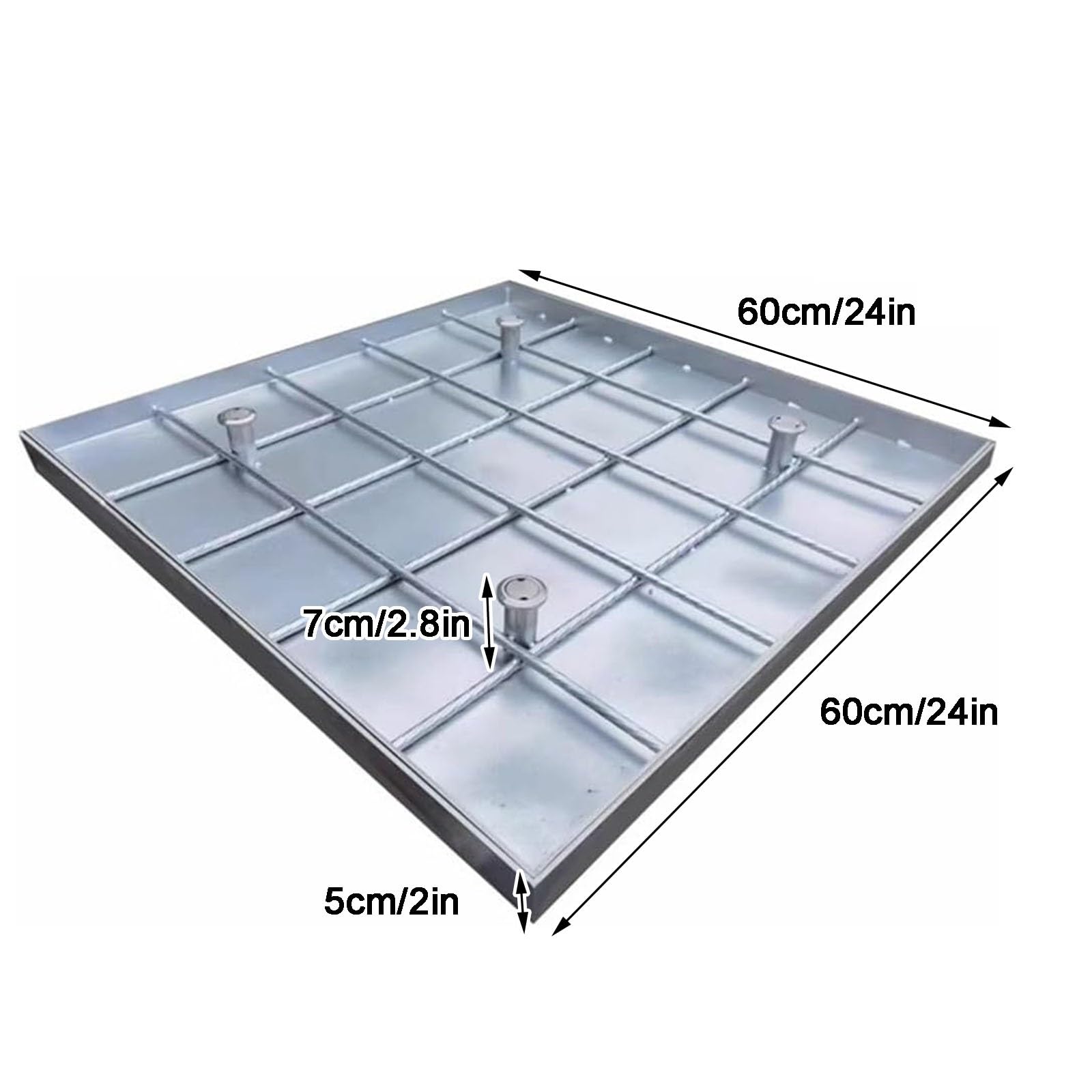 Arqueta Jardin, Tapa de Inspección Invisible de Acero Inoxidable, Cuadrada de Tanque Séptico y Base con Columna de Elevación, Gancho para Pozo y Placa Base Galvanizada