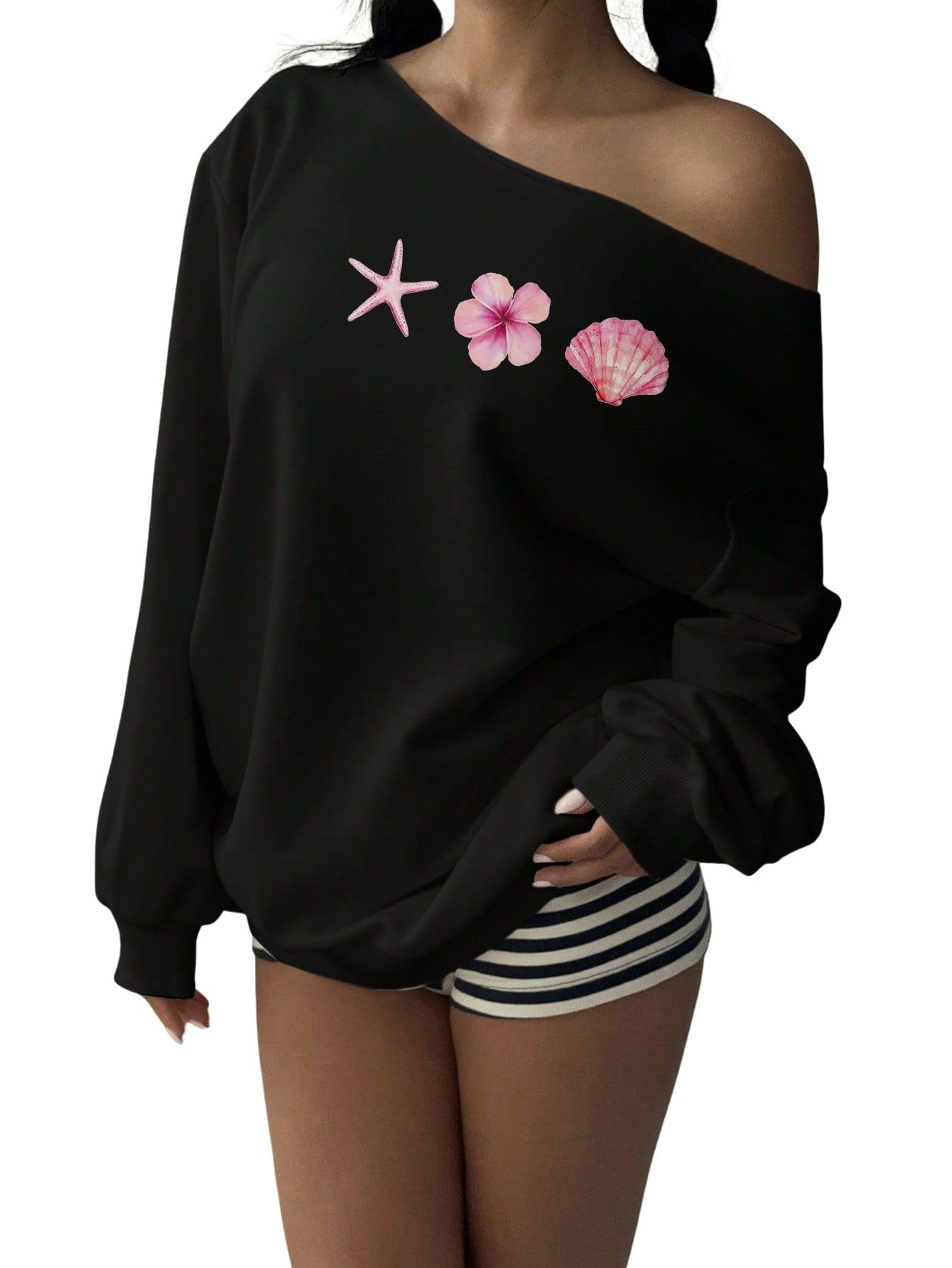 Buy SXV STYLE Women's Off Shoulder Loose Casual Sweatshirt with