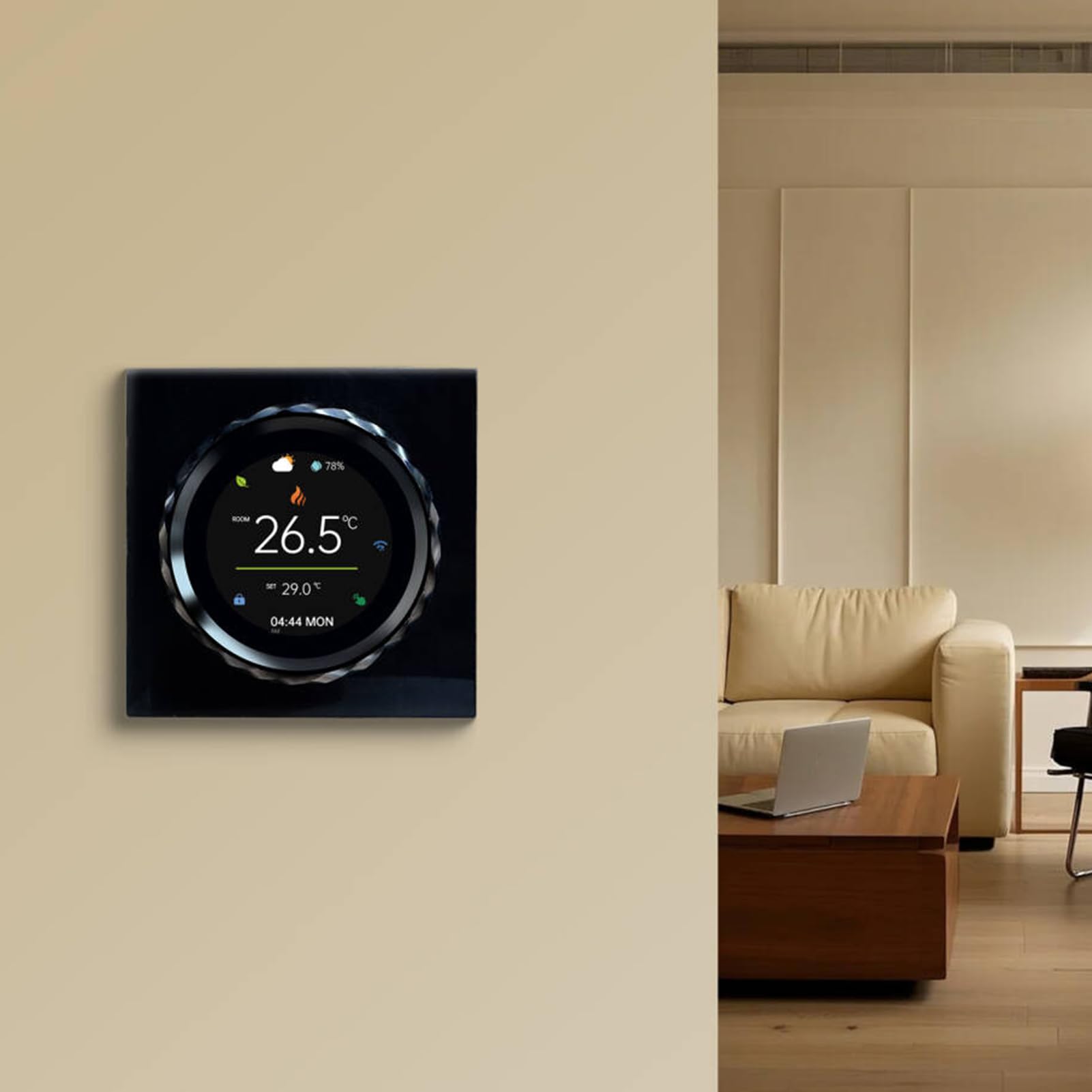 Inteligentny Termostat WiFi, Programowalny Cyfrowy Regulator Temperatury 16 A z Ekranem 1,6 Cala, Sterowaniem Głosowym, blokadą rodzicielską, do Ogrzewania Elektrycznego (BLACK)