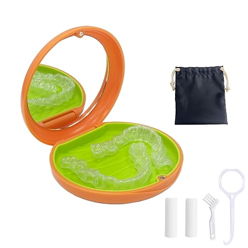 Estuche de retenedor, funda de alineador con espejo, soporte de retención redondo con herramienta de eliminación de alineador, masticar y cepillo,