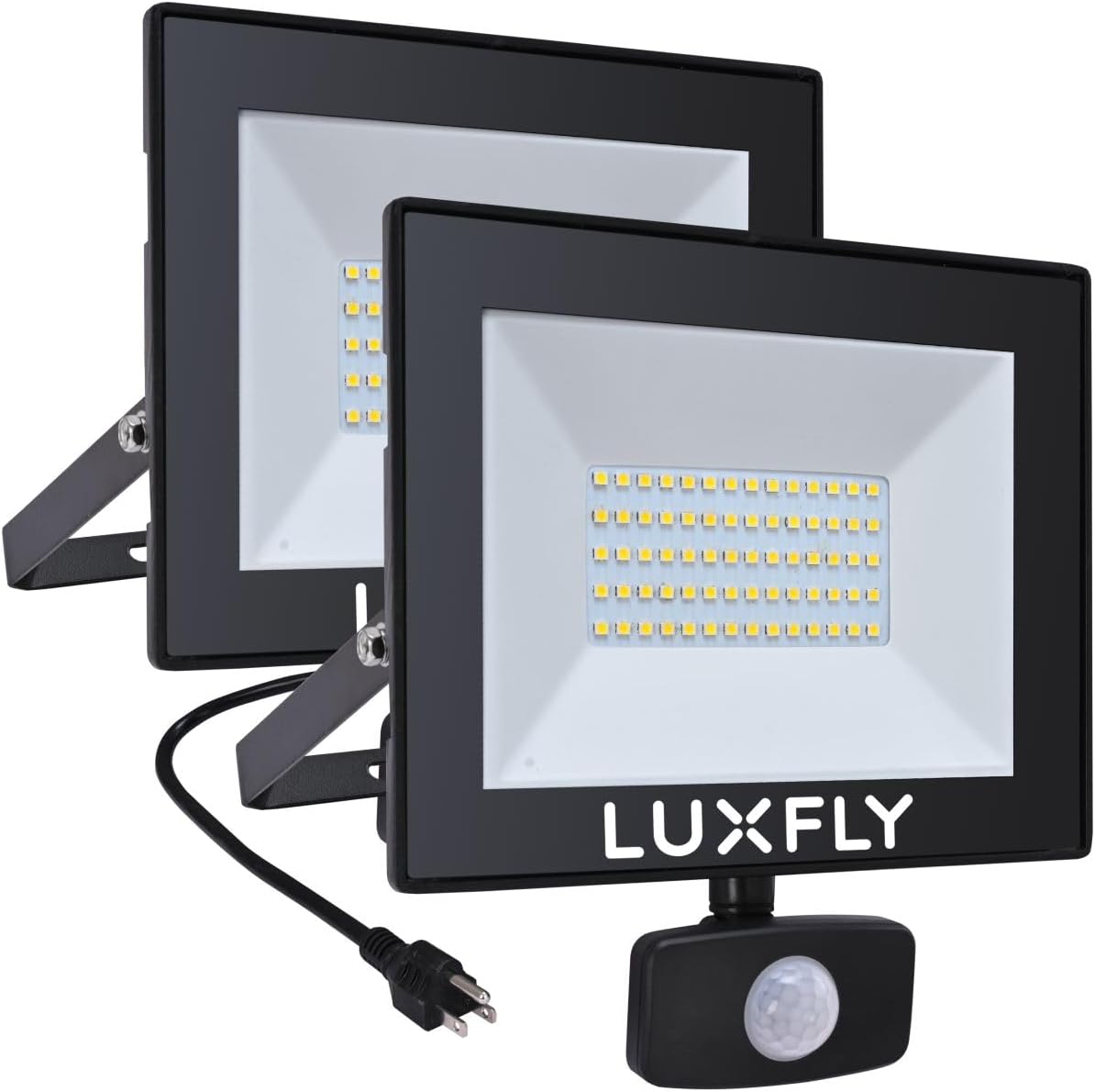 2 Pack LED Motion Sensor Outdoor Flood Light,50W 5000LM IP66 Waterproof Security Lights with Plug, 6500K Portable Floodlights for Patio, House, Garage