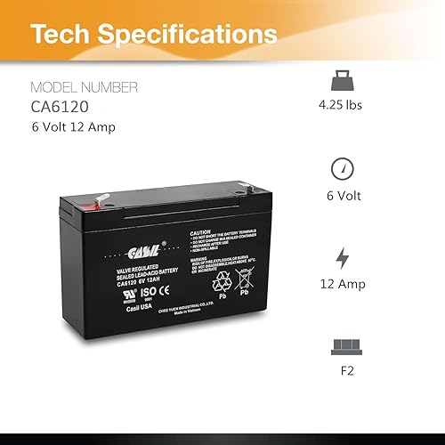 Miniatura 2 de Casil Batería de luz de emergencia 6v 12ah CA6120 6v 12ah batería sellada plomo ácido AGM con terminal F2 para batería de luz de emergencia 6v -