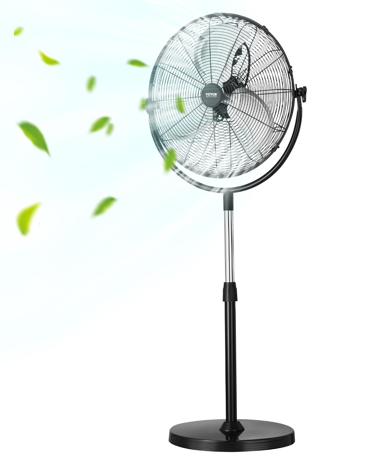 VEVOR Przemysłowy wentylator stojący, 560 mm, z regulacją wysokości 115-147 cm, wentylator podłogowy z 3 regulowanymi prędkościami, do salonu, domu, biura, czarny