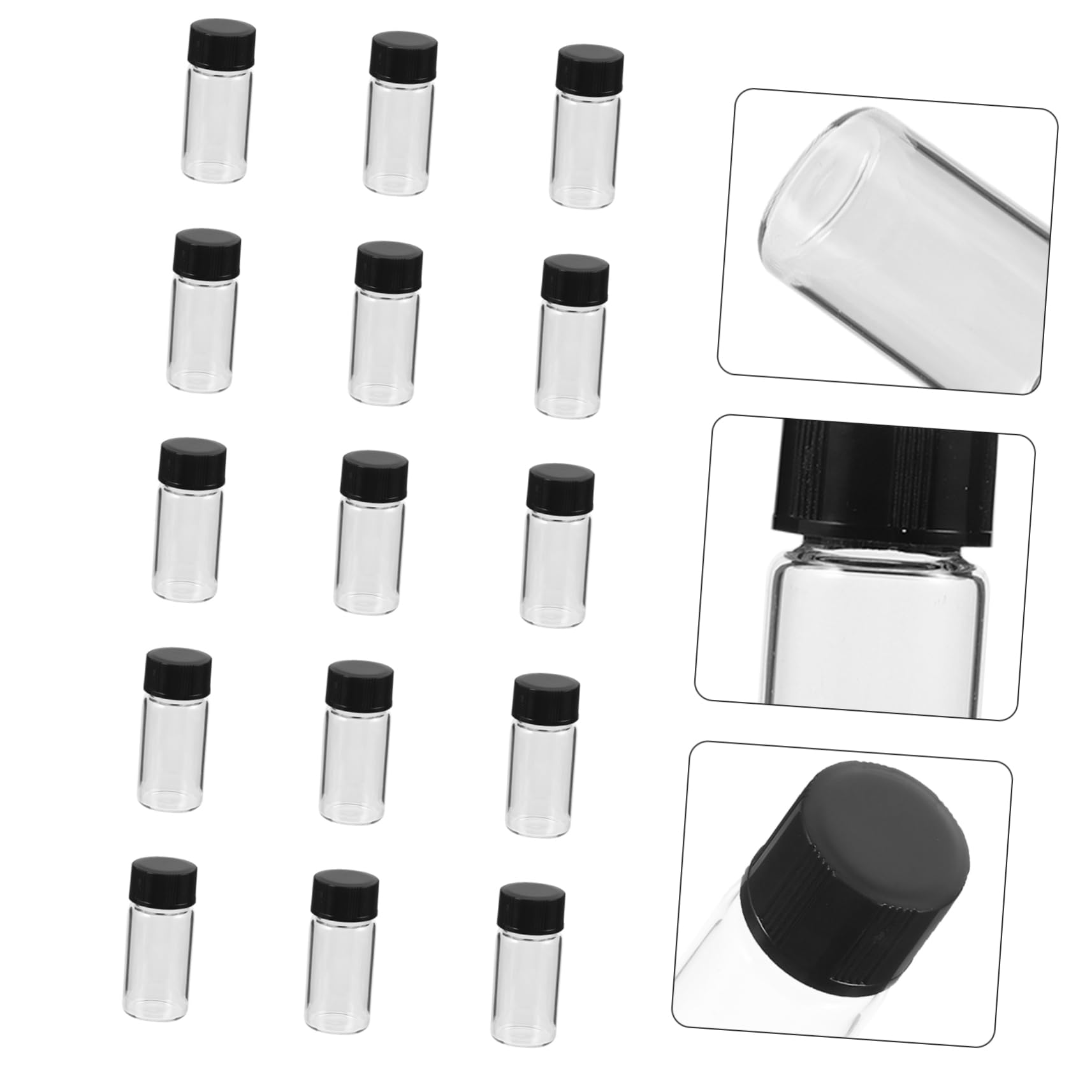 FUNOMOCYA Essential Oil Storage Bottles 100pcs 5ml Glass Sample Vials Black Caps Reagent Bottles Smooth Bottom Flat Bottom Leakproof