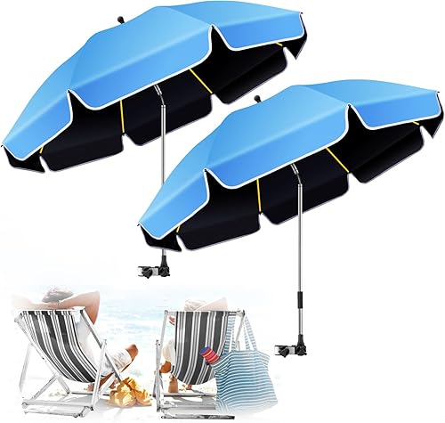 Miniatura 10 de Paquete de 2 Sombrilla de Playa Grande de 48.8 pulgadas con Abrazadera Sombra Solar para Silla de Playa, Sombrilla de Golf con Protección UV