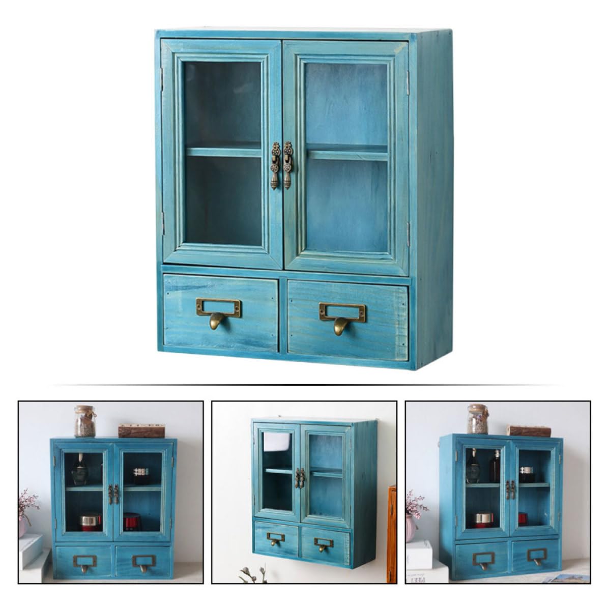 KICHOUSE Organizer in Legno a 2 Livelli per Gioielli e Cosmetici, Portaoggetti da Scrivania per Ufficio e Casa Stile Moderno