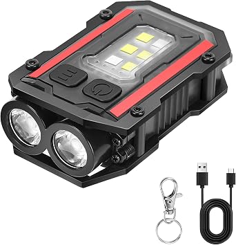 SUNPRO Mini Keychain Flashlight with Clip, 8 Modes Pocket Flash Light, Red Blue COB Side Light, Type-C Rechargeable for Hiking, Camping, Emergency 1, Black
