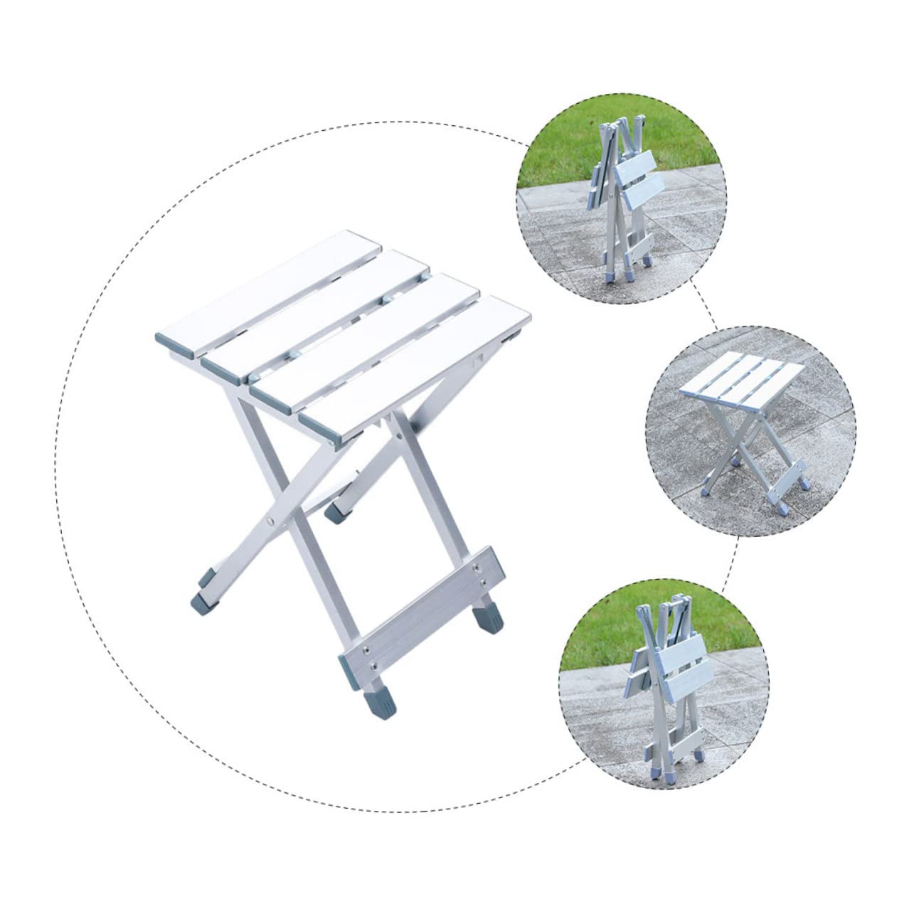 BESPORTBLE Sedia Pieghevole Superficie Liscia in Lega di Alluminio Argento Sgabello Portatile e Attività All'aperti per Campeggio e Picnic per Pesca