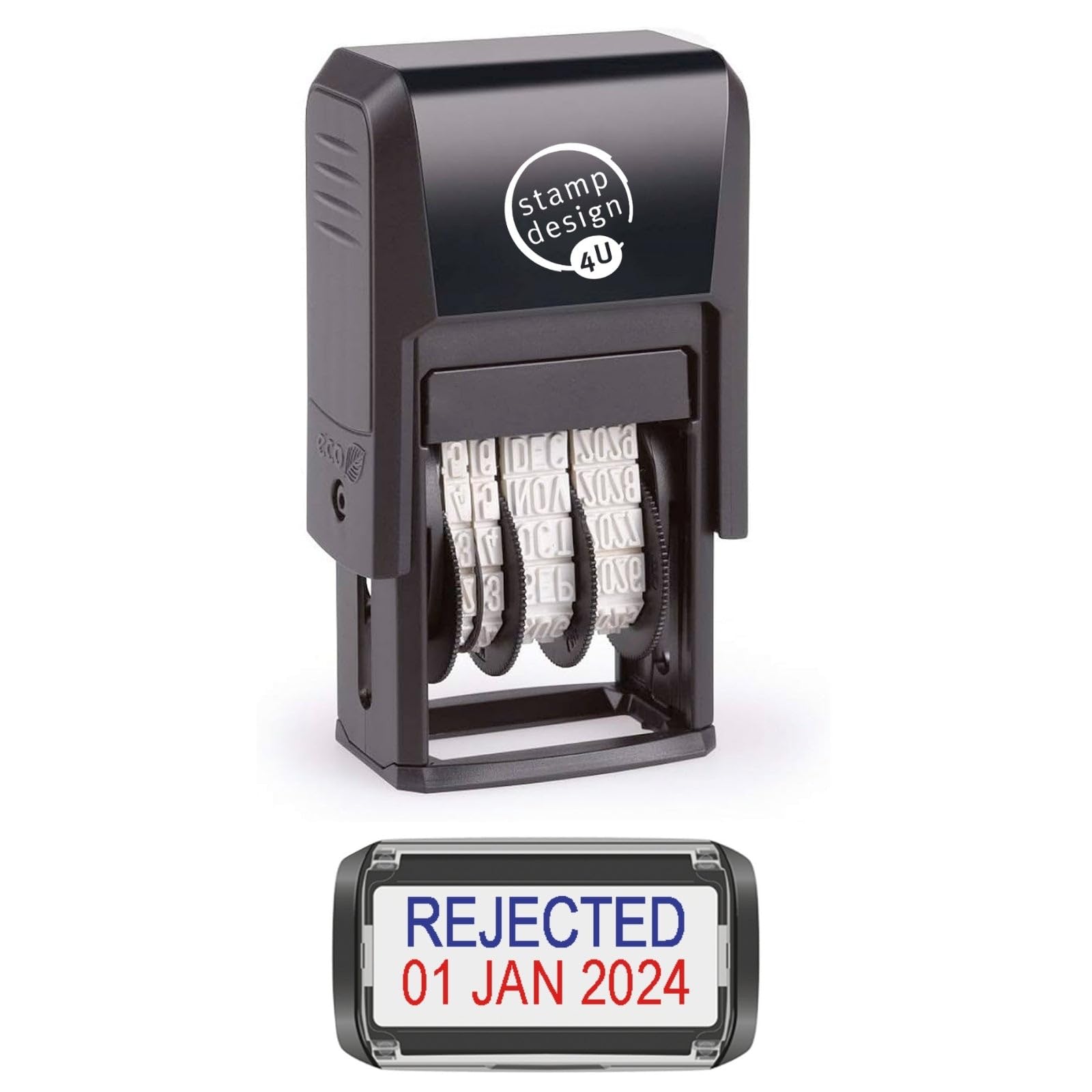 Self Inking Changeable Date Stamp - Rejected Date Stamp in Blue and Red Ink