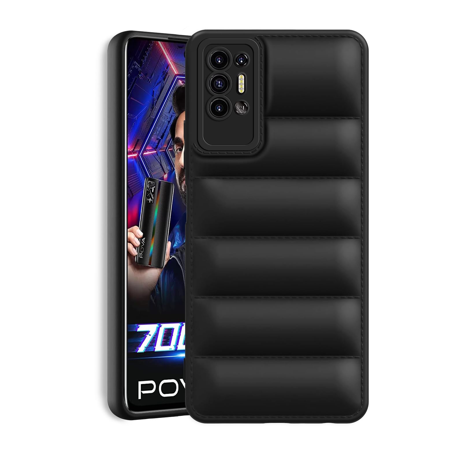 Plus Puffer Case Camera Protection Soft Back Cover for Tecno Pova 2 - Black (B0D6WC9FG9) Amazon Price History, Amazon Price Tracker