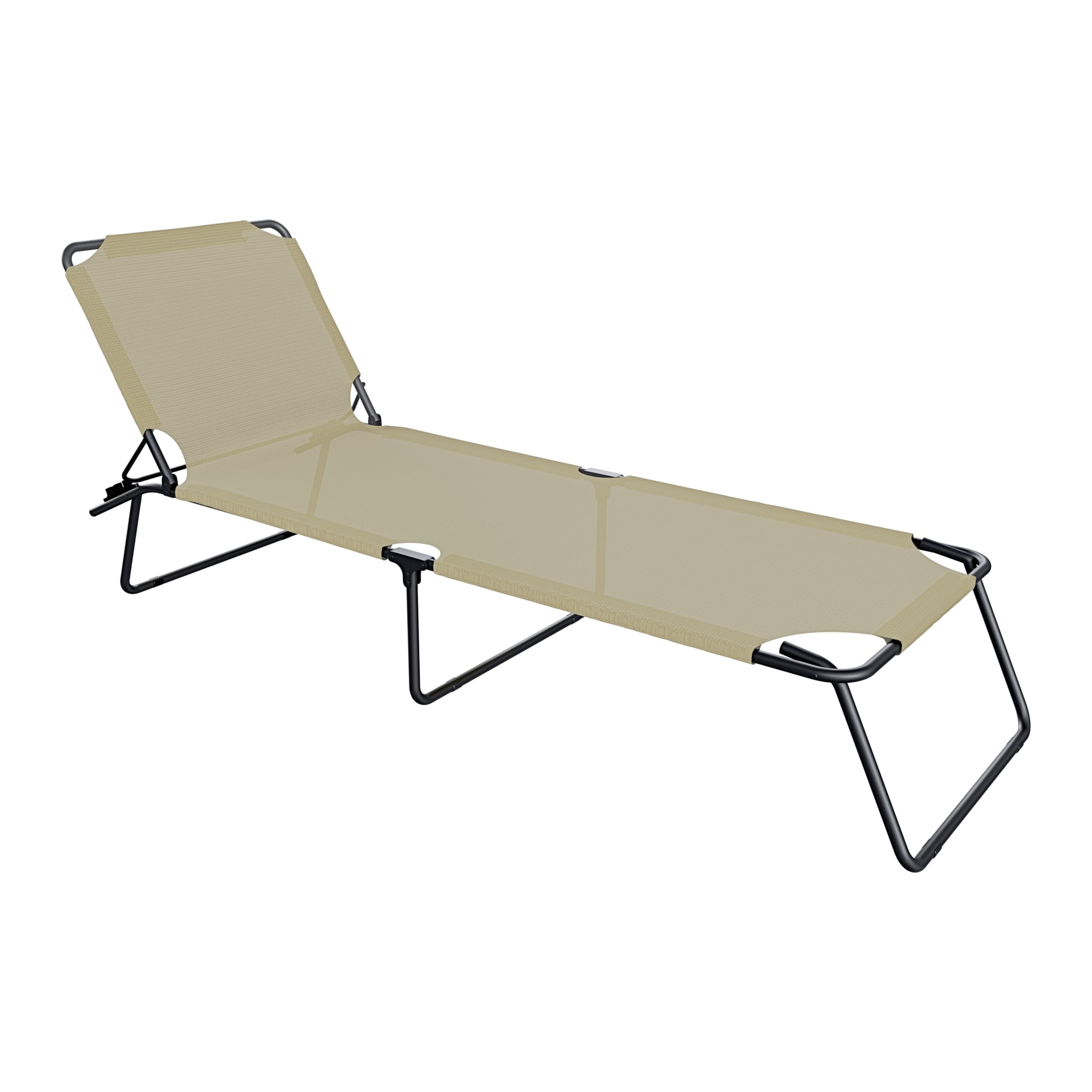 Arreditaly Lettino Pieghevole Prendisole Senza Tettuccio Parasole Schienale Reclinabile Regolabile Struttura In Metallo Sedia Sdraio Per Spiaggia Mare Giardino Piscina 187 x 53 x 24 Cm (Beige)
