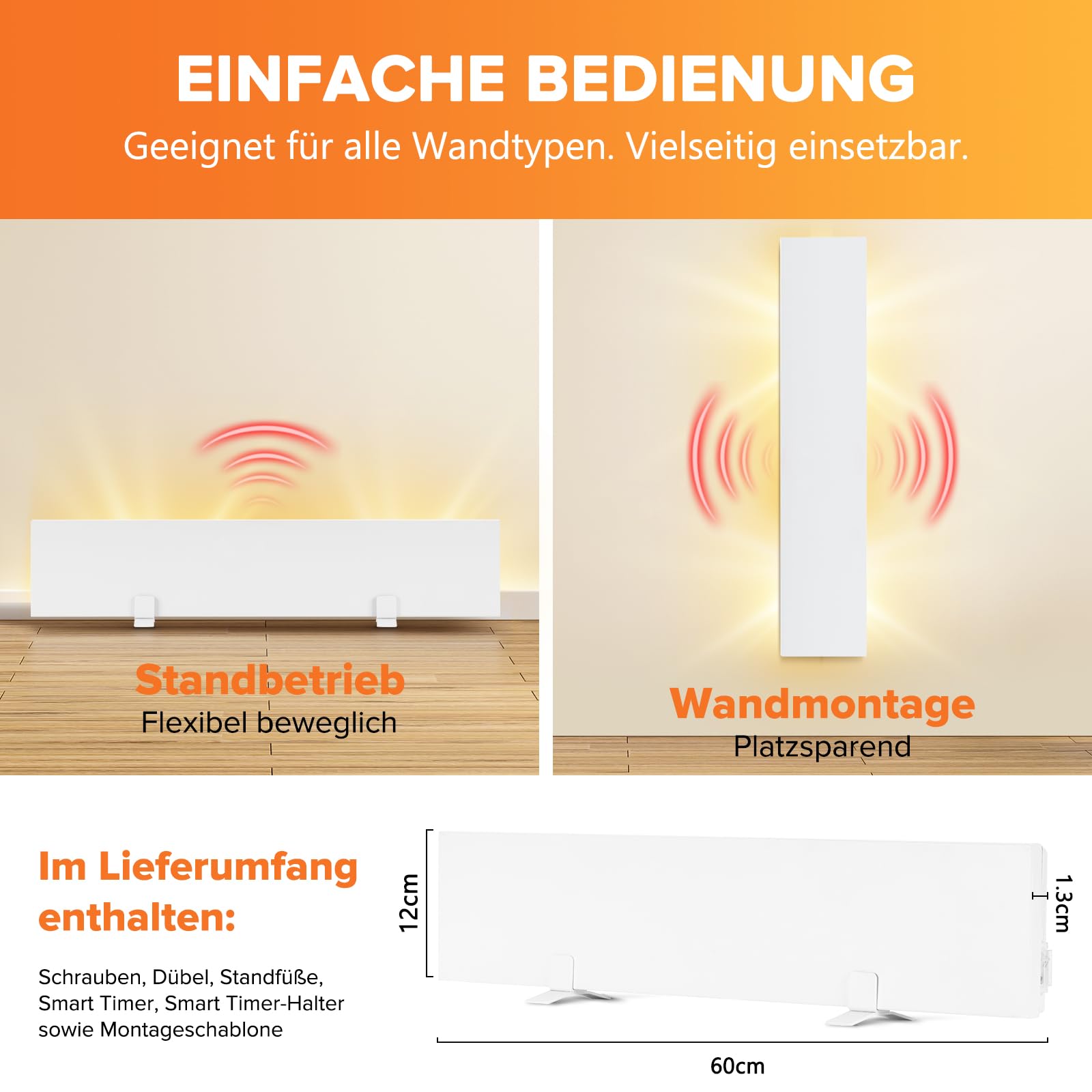 Infrarot Anti Schimmel Heizung – Schimmelentferner ohne Chemie mit Smart Timer – Alternative zu Schimmelspray – Für Wand & Bad – Bekämpft Schimmel am Ursprung - Xnature XN-IC60 2er-SET