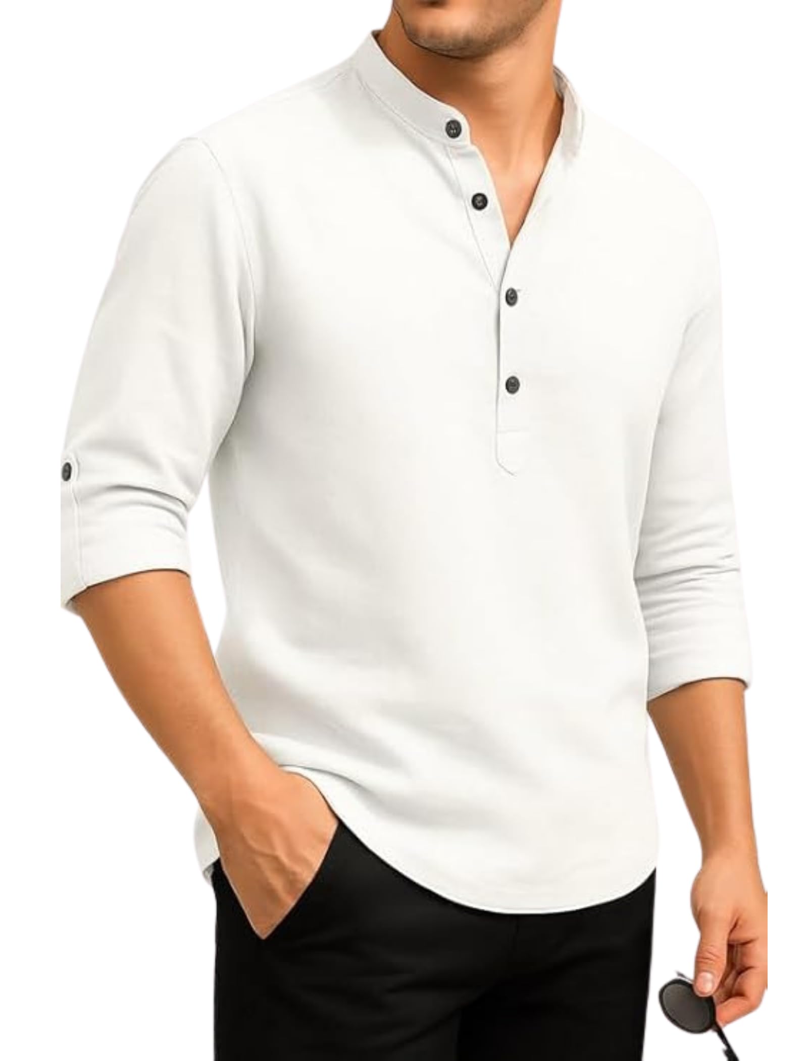 deemoon Men's Cotton Blend Solid Regular Fit Full Sleeve Short Kurta | Men's Trendy Short Kurta-picture-48