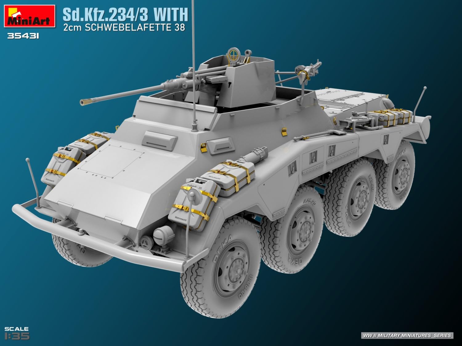 Miniart 35431 1:35 DT. SD.Kfz.234/3 2cm Lafette 38 - reproducción Fiel, modelismo, Kit de plástico, Manualidades, Hobby, Pegar, maquetas, Montar