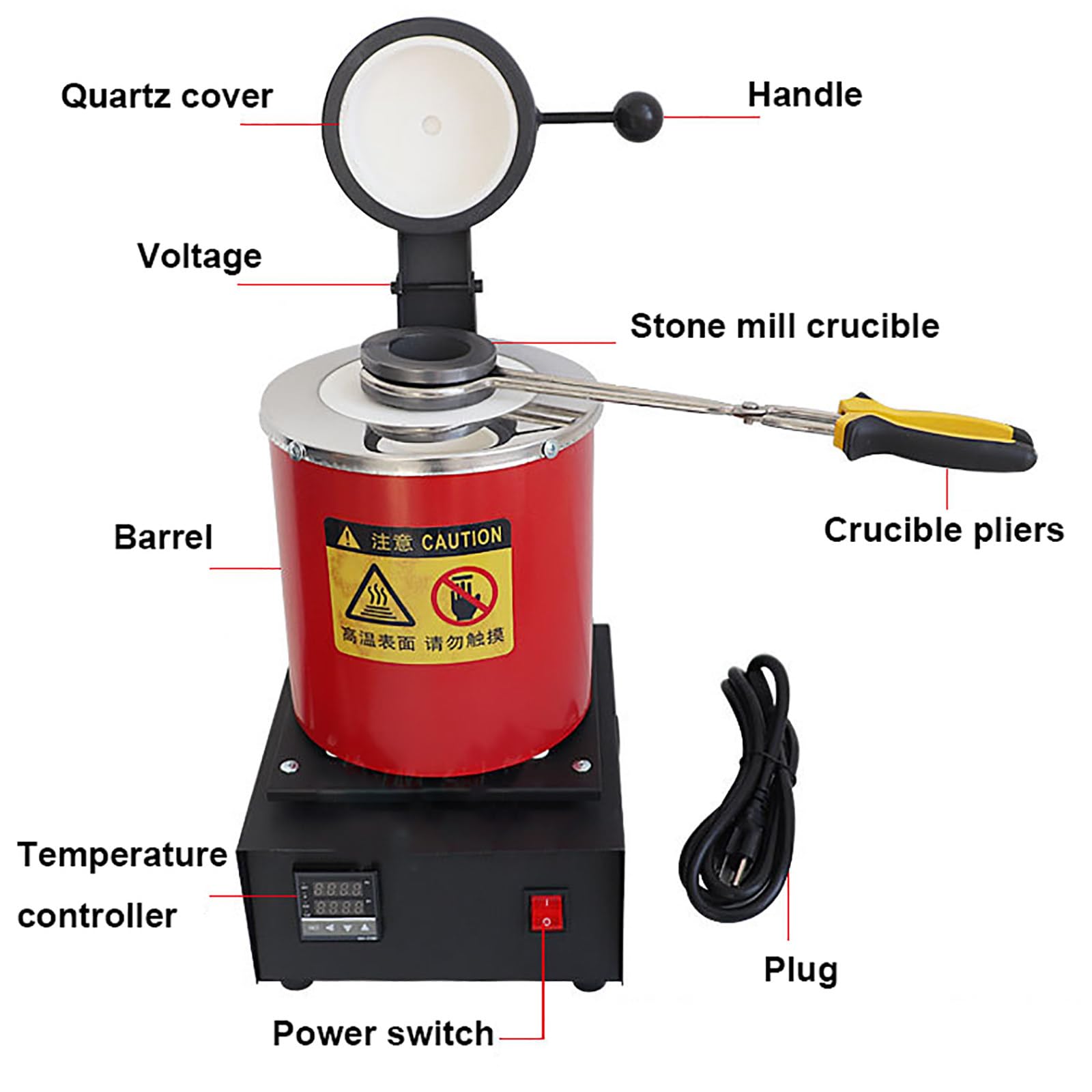 1400w Elektryczny Piec Do Topienia ZłOta, 2102℉ Cyfrowa Maszyna Do Topienia Metali, Z Tyglem Grafitowym 1kg/2kg/3kg, Stół Z Kontrolą Temperatury PID, Do Topienia Srebra, ZłOta,Red-1kg