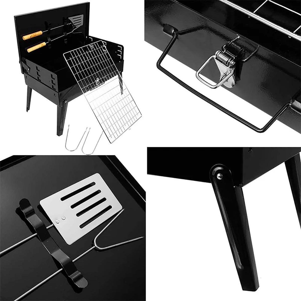 Barbecue portatile a carbonella, con coperchio per accessori per barbecue, da tavolo, per esterni, picnic, campeggio, feste all'aperto