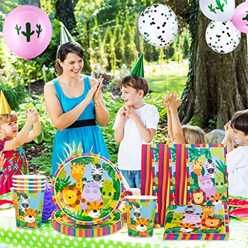 DreamJing 68 delen dieren kartonnen servies feestdecoratie voor 16 kinderen, jungle verjaardag servies kit bos… - Image 5