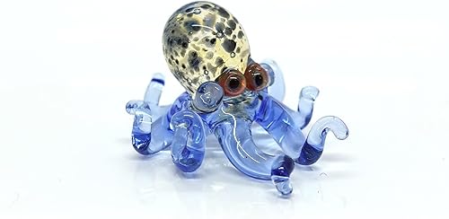 Miniatura 2 de Pulpo diminutas micro figuras sopladas a mano de vidrio de color arte animales coleccionables regalo decoración del hogar (azul mármol) Azul
