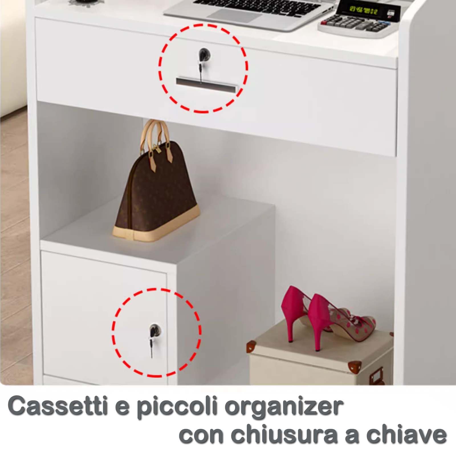 Generico Bancone Reception in Legno, Piccola Banco di Cassa Bancone Retail, Cassetti e Armadietto con Chiudibili a Chiave, Tavolo Moderno per Negozio, Lobby, Ufficio (Nero)
