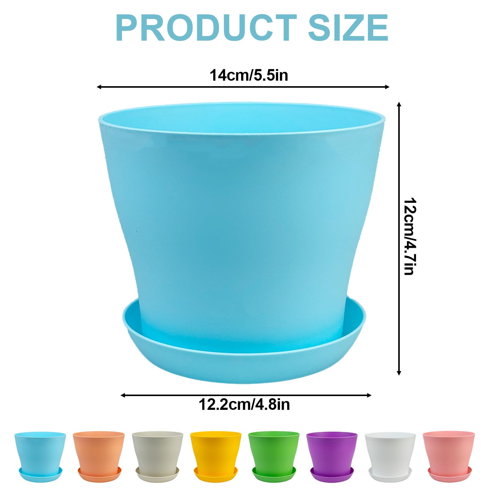 8 Pack Plastic Plant Pots 14cm/5.5-in Flower Pots with Drainage Holes and Tray Modern Decorative Planter Pot Indoor Outdoor Planters for All House Plants(8 Colour) - 3