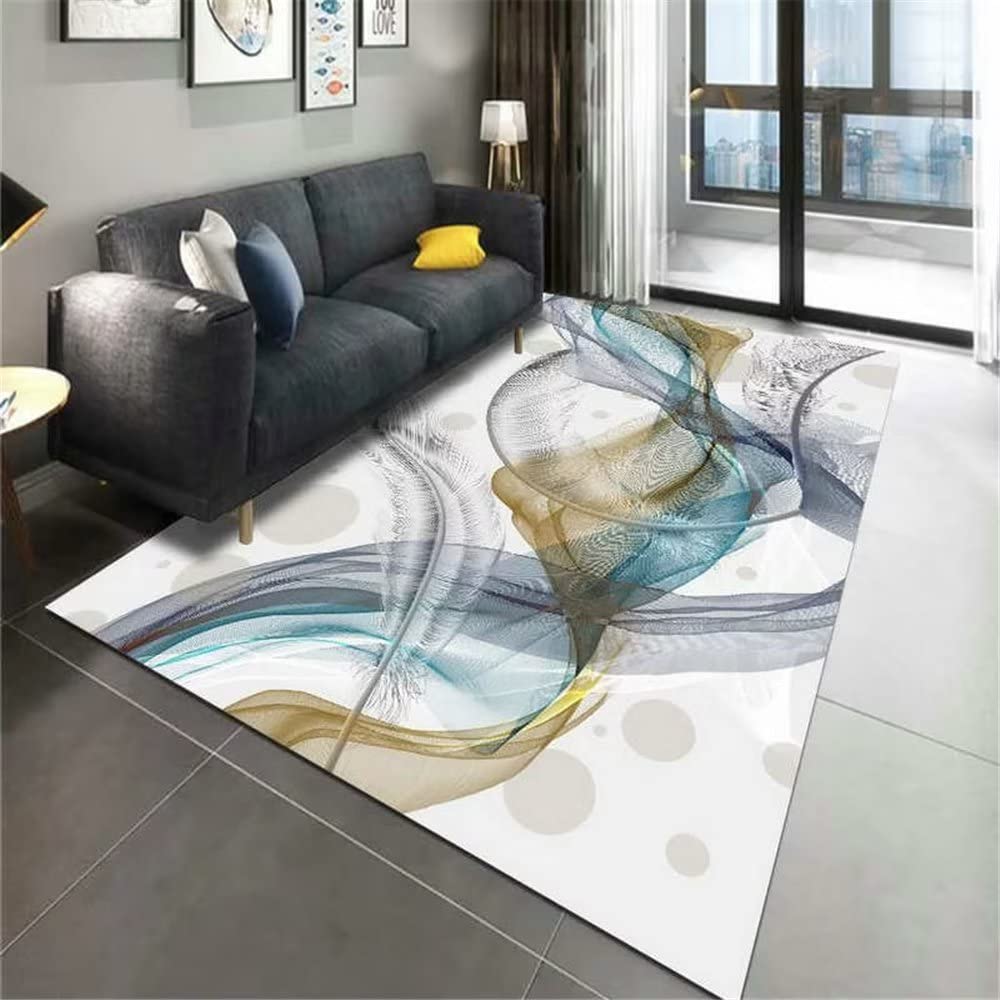 Tapis de salon bleu 120x160cm lavable à motifs abstraits pour chambre adulte
