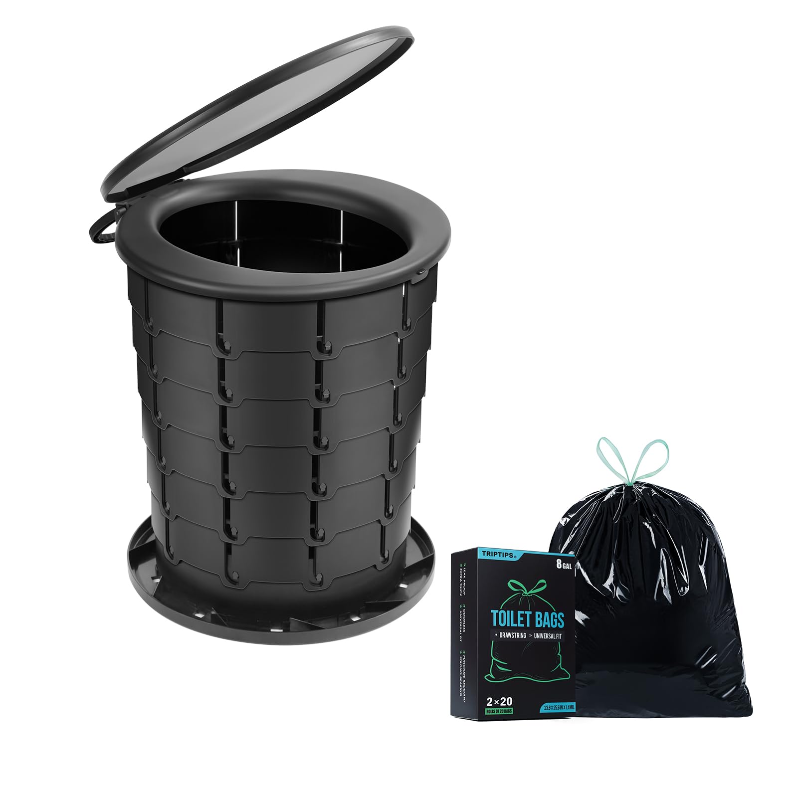 TRIPTIPSRetratable Portable Toilet 15.8 inches and Toilet Bags 2 Roll * 20 Bags