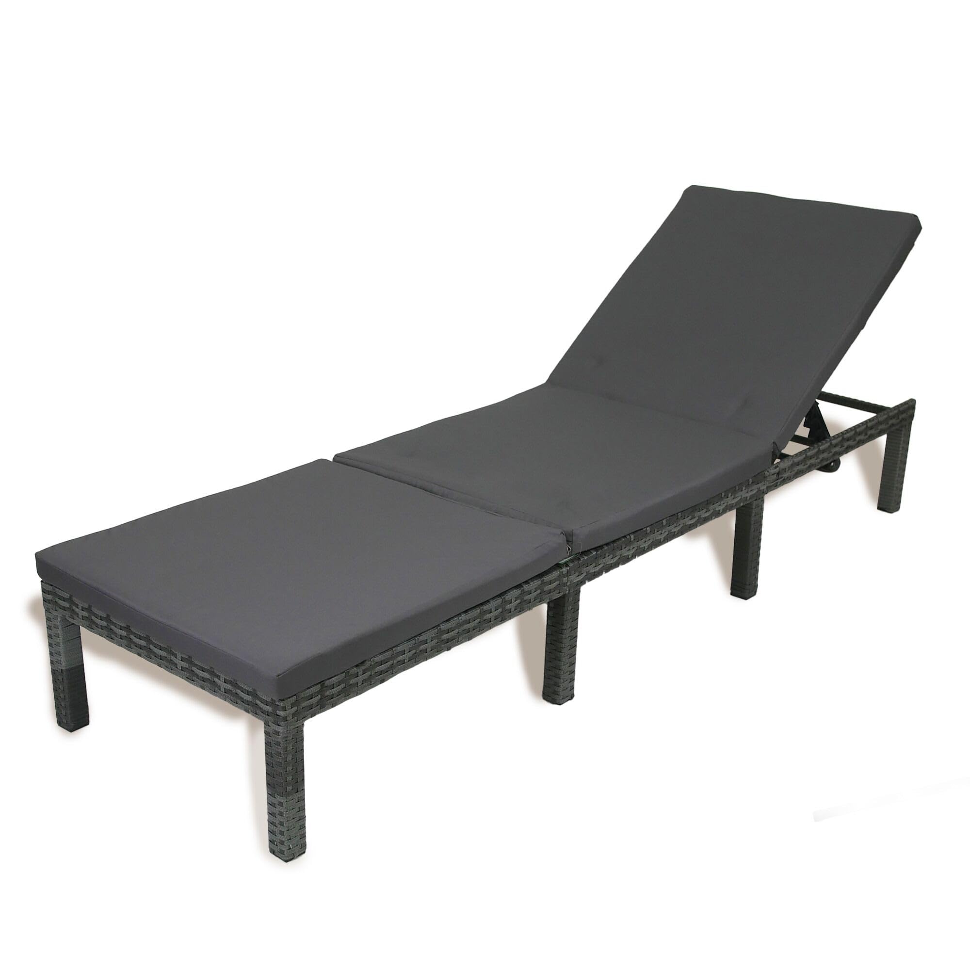 Solterra Rattan Sun Lounger with Cushion – Outdoor Garden Chair with 6 Position Adjustable Backrest – Rattan Sunbed for Patio, Decking & Poolside