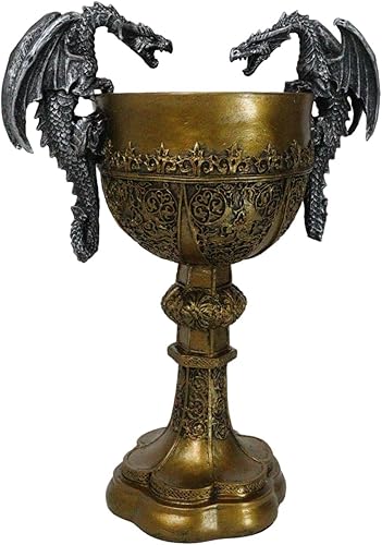Miniatura 2 de Ebros Gift Gran Rey Real Arturo Pendragon Doble Dragón Asas Santo Grial Cáliz Medieval 10.5" H Copa de Oro Merlín Lady Of The Lake Tales