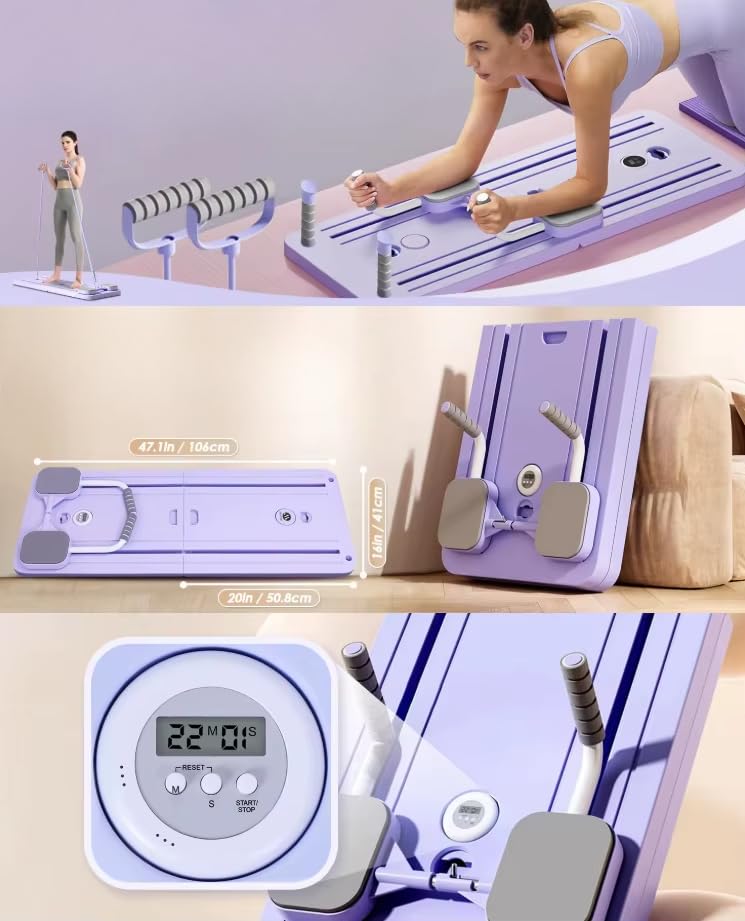 Pilates Reformer Set, Multifunktionaler Ganzkörper-Trainer mit automatischem Rückprall & LED-Zähler, Faltbarer Pilates Reformer Maschine Set für Kernkraft und Bauchmuskeltraining für Männer und Frauen