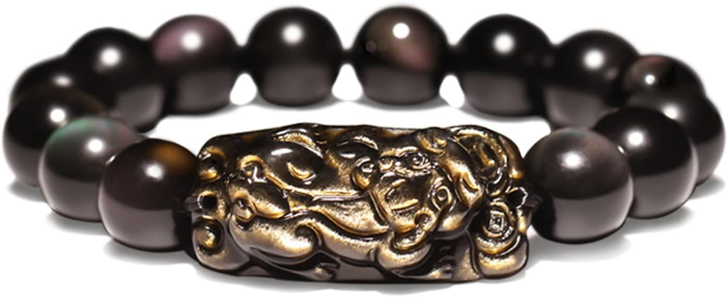 NZPOST Black Obsidian Bracelet,Natural Golden Obsidian Spiritual Chakra Bracelet Amulet Lucky Adjustable