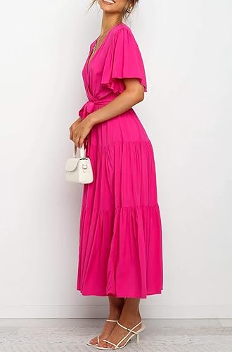 Miniatura 4 de R.Vivimos - Vestido por debajo de la rodilla, con vuelo, estilo informal de algodón, manga larga, irregular, de lunares, con cuello en V