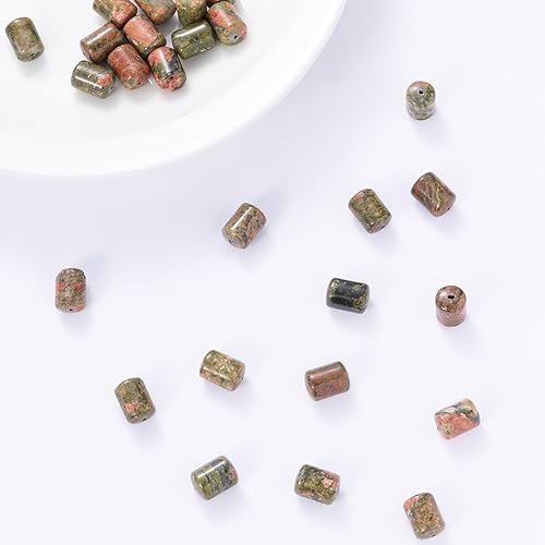 Miniatura 4 de Granos de tubo cilíndrico de unakita natural, 0.394 x 0.551 in, 15.0 instr sueltos, cuentas de piedra semipreciosa para hacer pulseras y collares