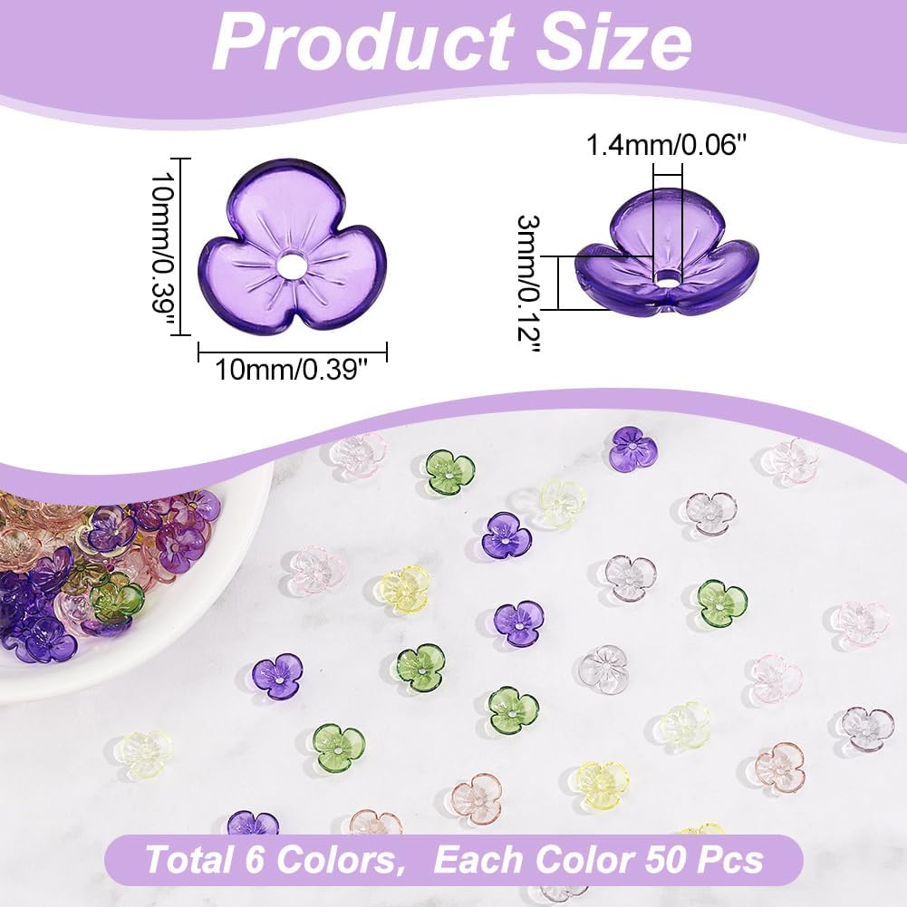 NBEADS 300 Pcs 6 Colors Flower Bead Caps, Floral End Caps 10mm Transparent Acrylic Flower Charms Beads for DIY Crafting Bracelet Necklace Jewelry Making - Image 2
