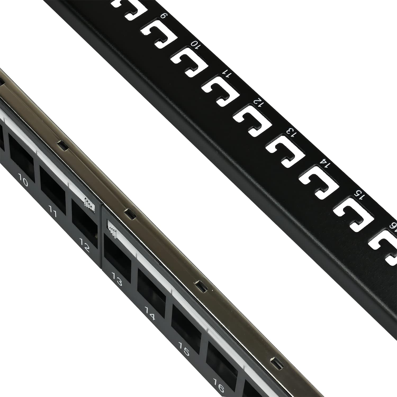 AIXONTEC 24 Port 19 Zoll 1 HE Patchpanel Patchfeld als Set 24x RJ45 Keystone Module Cat.6A Werkzeuglos Buchse Ethernet LAN Verbinder für Cat.7 Cat.6 Schwarz Kabelmanagement Netzwerkabel LAN Kabel
