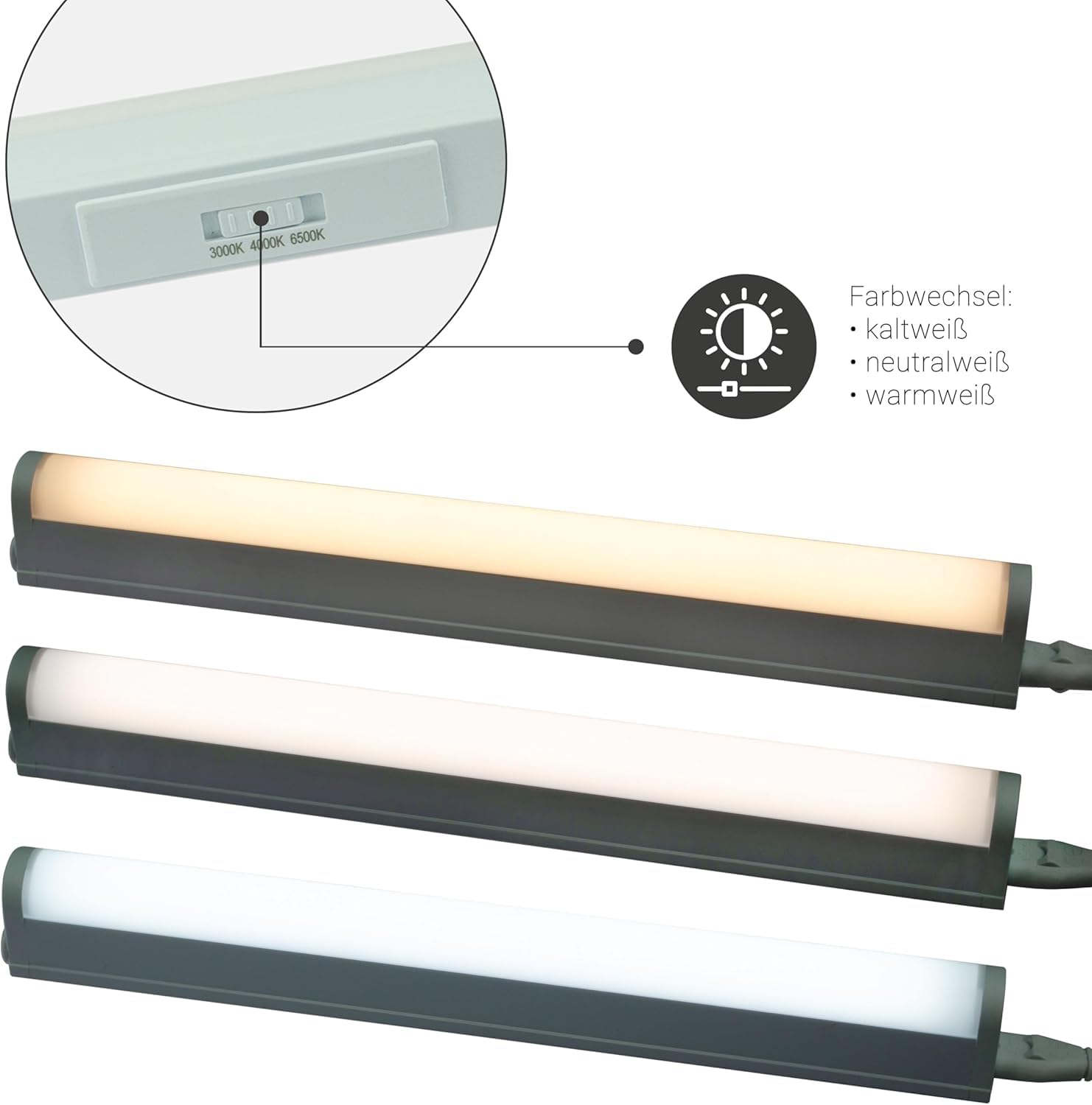 Rolux LED Unterbauleuchte 22W, 1438mm, 3-in-1 Lichtfarbe 3000K/4000K/6500K, 3-Stufen dimmbar, inkl. Netzstecker, erweiterbar
