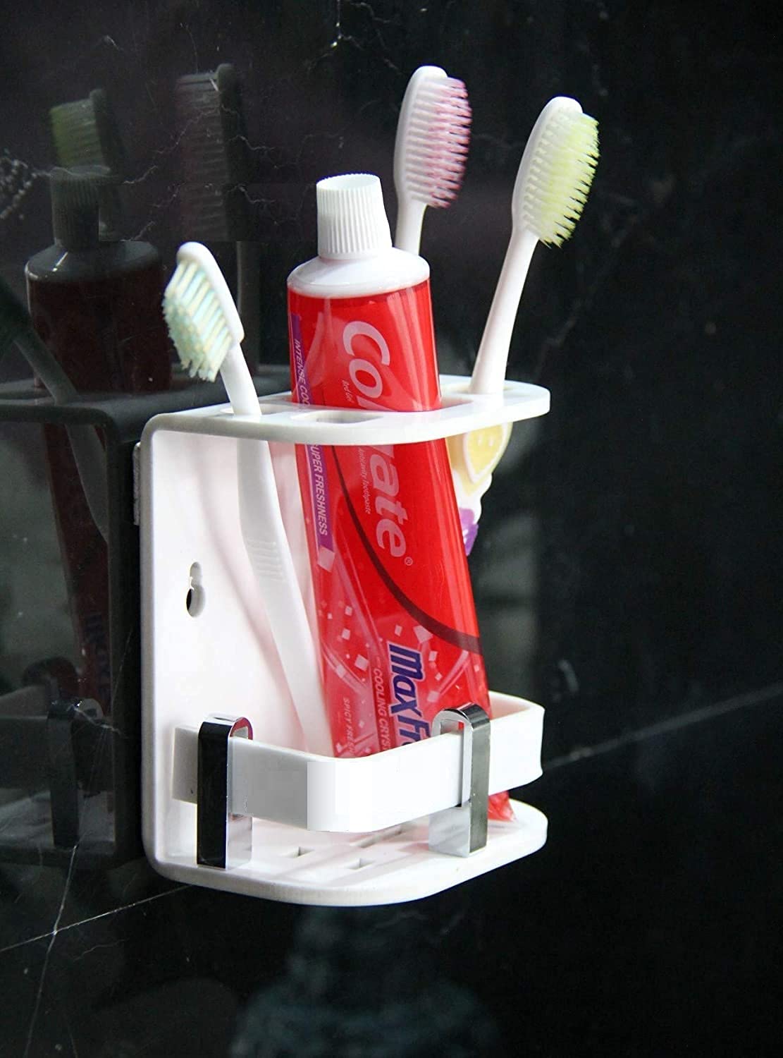 SHREE HANS CREATION Easy Stick On Self Adhesive Wall Mount Acrylic Toothbrush Holder | Stand | Tumbler | Stand Organizer Rack for Home | Premium Material (SmallWhite(5))