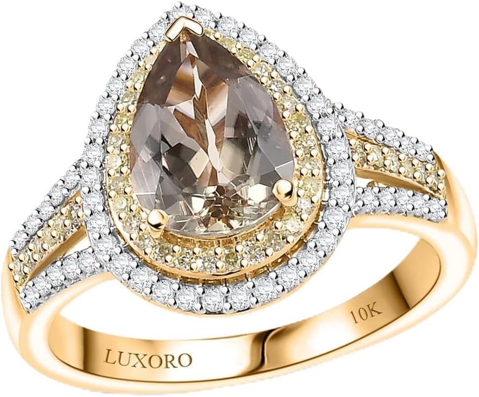 LUXORO AAA Turkizite White Diamond Pear 10K Yellow Gold Halo Ring for Women Jewelry Birthday Gifts Size 8 Ct 2.43 G-H Color I2 Clarity